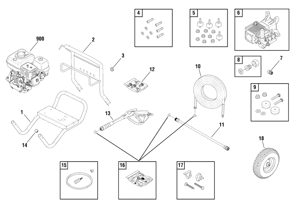 Main Unit (80014708) Diagram and Parts List for 020463-02  Briggs and Stratton Pressure Washer